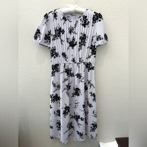 MICHAEL KORS | Black & Lavender Floral Pleated Midi Dress | Size Medium